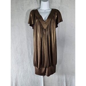 BCBG Paris Womens Medium Bronze Gold Metallic Dress Party New Years Eve Fairy